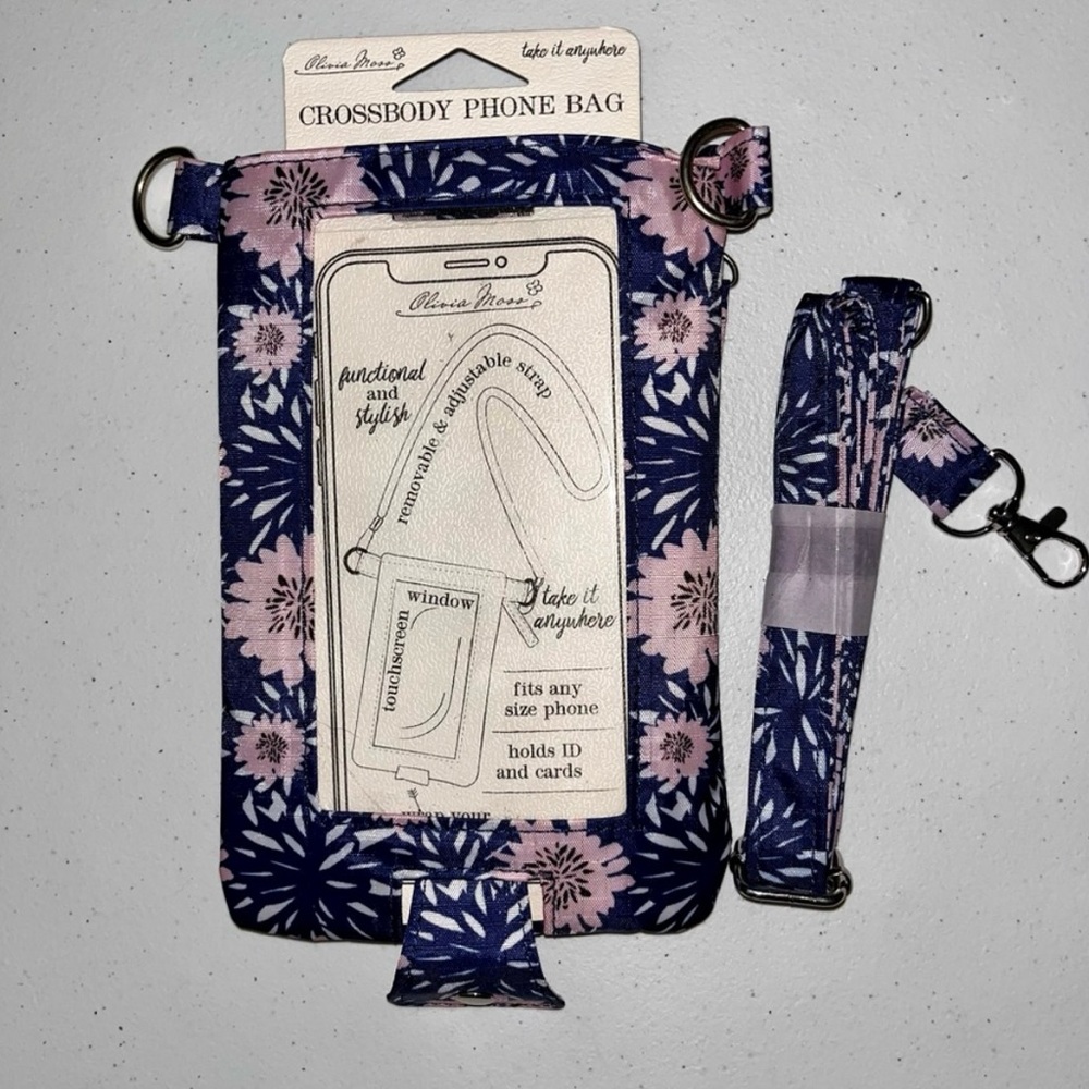 Olivia Moon Navy & Pink Floral Crossbody Phone Bag